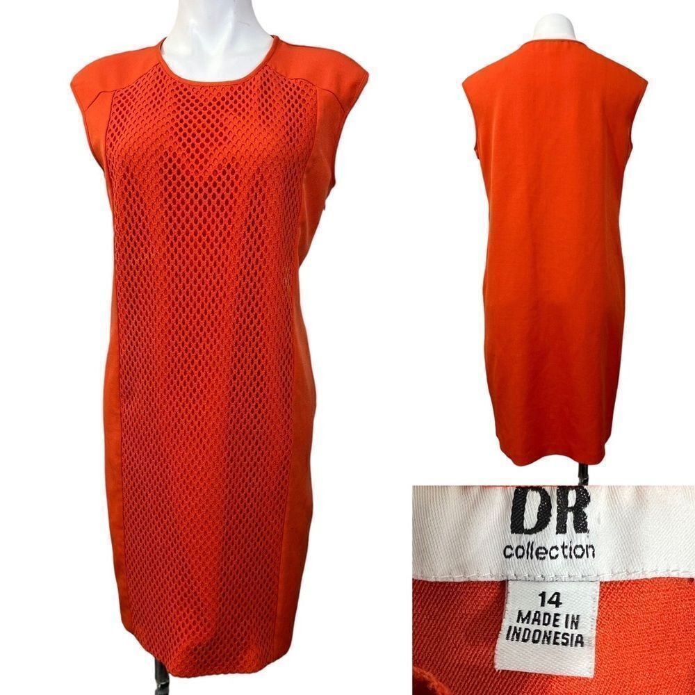 DR Collection Daniel Rainn dress plus size 14 orange eyelet sleeveless sheath -2